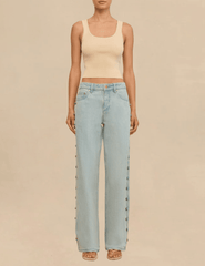 Front view of the Cult Gaia Elphie Low Rise Studded Jeans in Vintage Warm