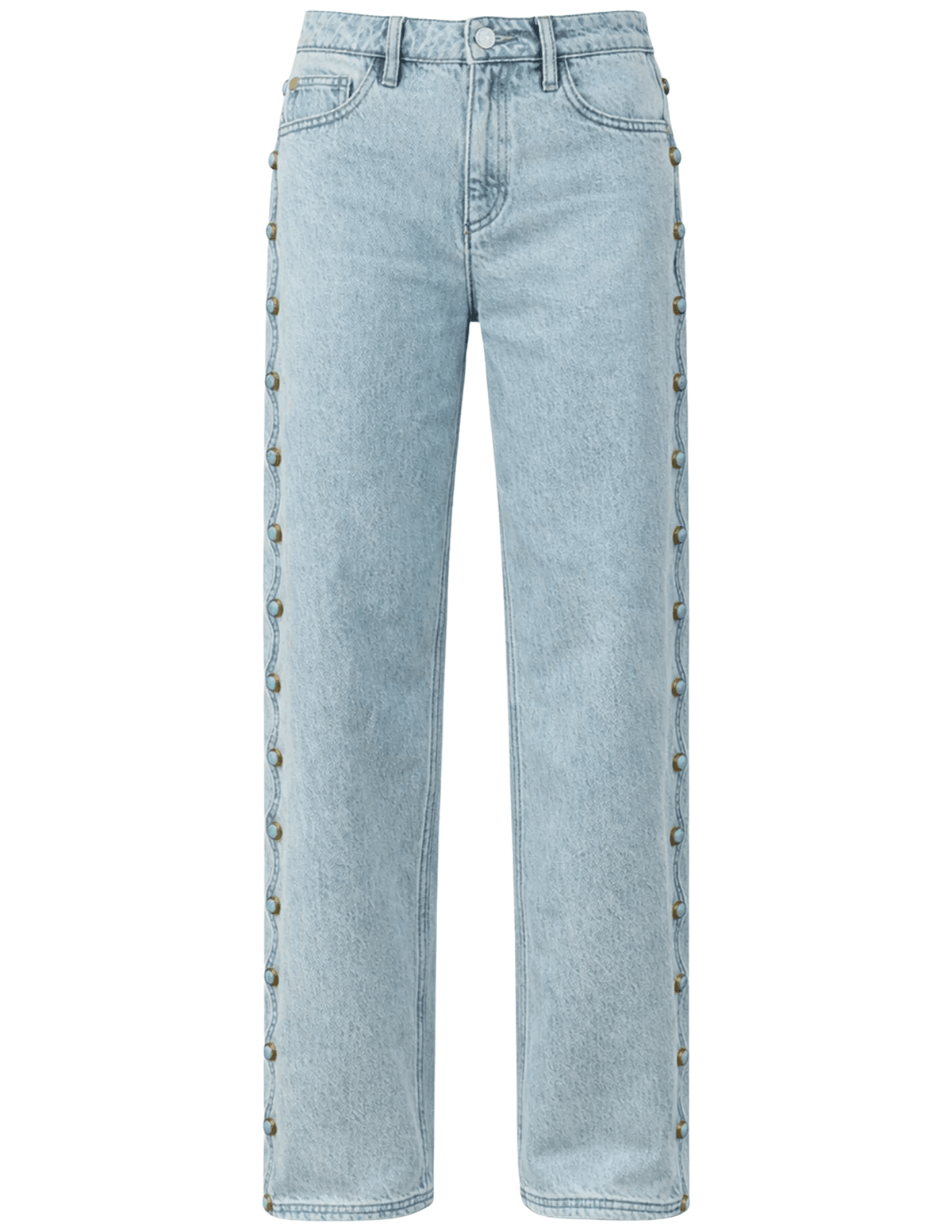 Cult Gaia Elphie Low Rise Studded Jeans in Vintage Warm featuring faux turquoise stone embellishments and a wide-leg silhouette