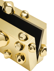 Cult Gaia sculptural evening clutch in shiny gold with abstract orb accents
