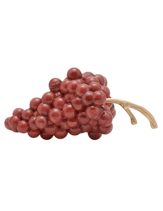 Cult Gaia Grape Acrylic Clutch in crimson red with brass handle.
