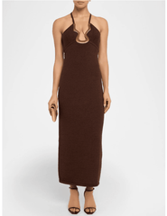 Java brown midi dress by Cult Gaia with sheath silhouette and statement hardware