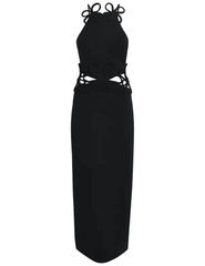 Cult Gaia Jena Knit Midi Dress in black with crochet appliqué and cutouts
