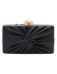 Cult Gaia Lisse Leather Clutch in black with gold abstract clasp.