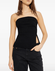 Cult Gaia Lou Strapless Knit Top in Black front view