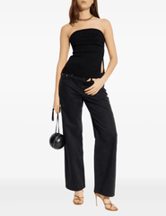 Full outfit view of model wearing Cult Gaia Lou strapless knit top