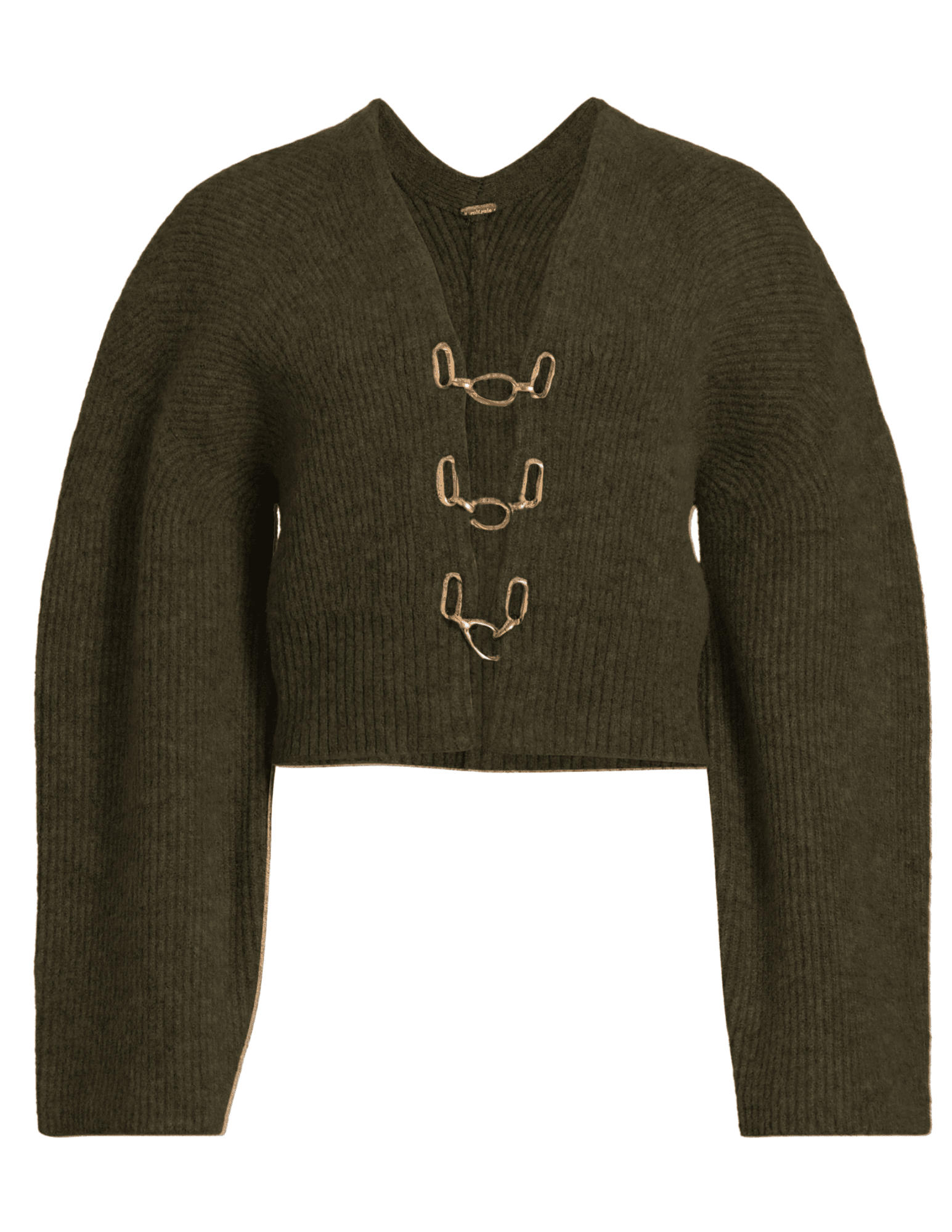 Cult Gaia Mayalu Chain Sweater in Deep Rosemary front view with gold chain closures