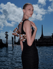 Model wearing Cult Gaia Mercier Mini Shoulder Bag