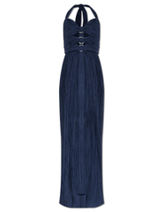 Cult Gaia Nailah Plissé Gown in Deep Lake with halter neckline and cutouts