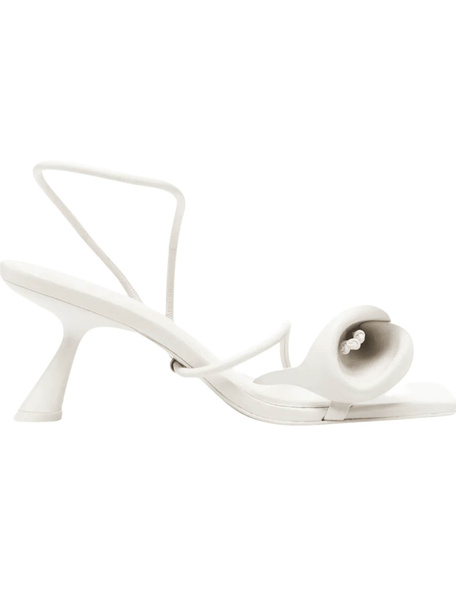 Cult Gaia Ria Sandal in Antique White with sculptural comma heel side view