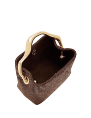 Interior view of Cult Gaia Solene Mini Rhinestone Bag showing its open-top design and chain closure.