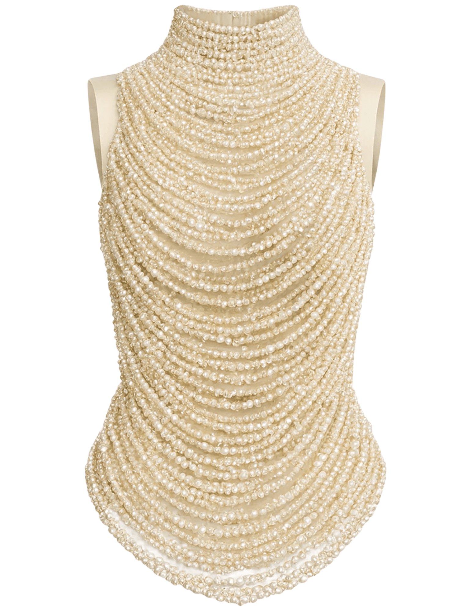 Cult Gaia Taraji Hand Beaded Sleeveless Top in Pearl with layered faux pearls