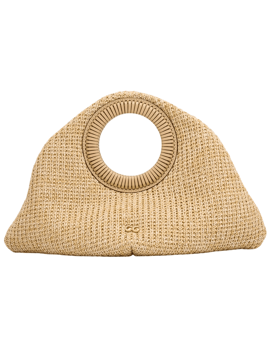 Cult Gaia Thais Top Handle Bag in natural woven straw with round handle