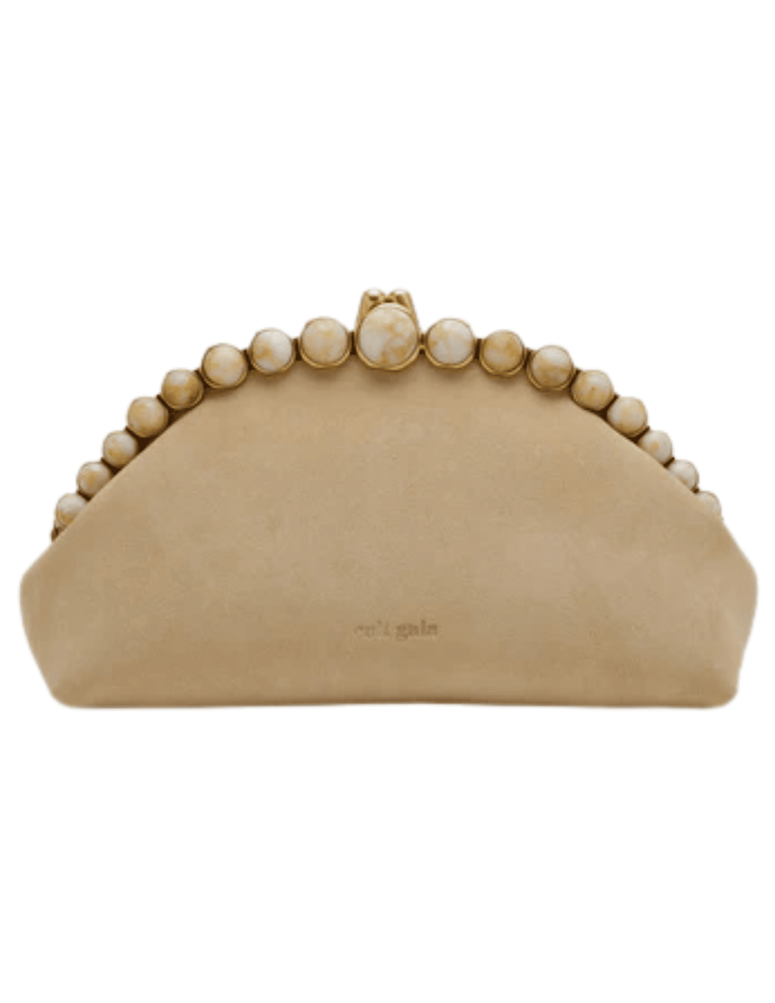 Cult Gaia Una clutch in sand suede with gold bead detail