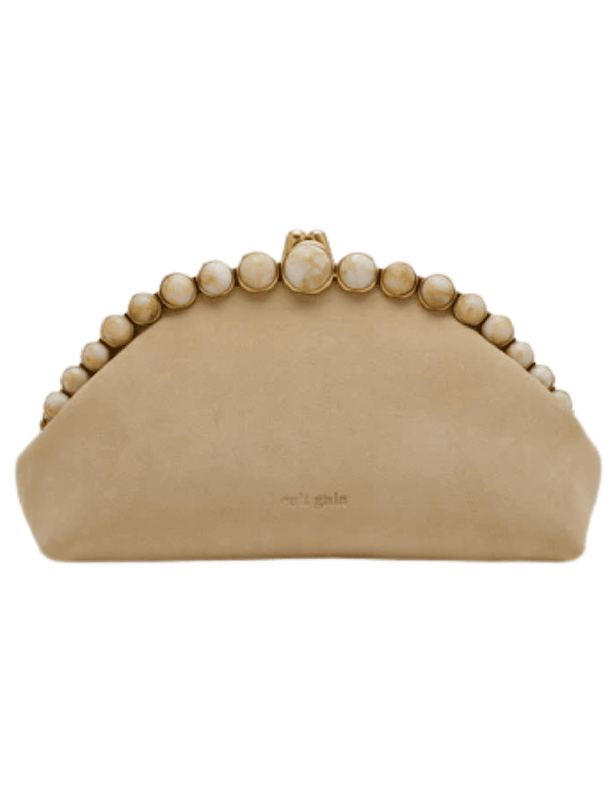Cult Gaia Una clutch in sand suede with gold bead detail