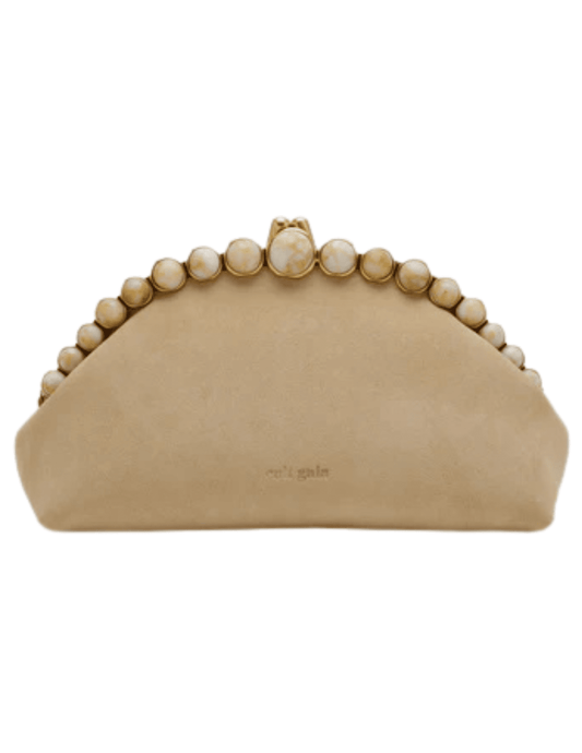 Cult Gaia Una clutch in sand suede with gold bead detail