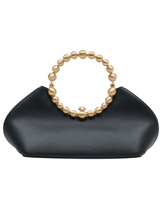 Cult Gaia Una black leather handbag with round beaded handle