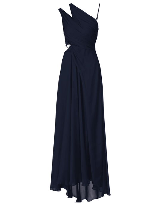 Cult Gaia Zan One Shoulder Gown in deep lake silk with cutouts and slit