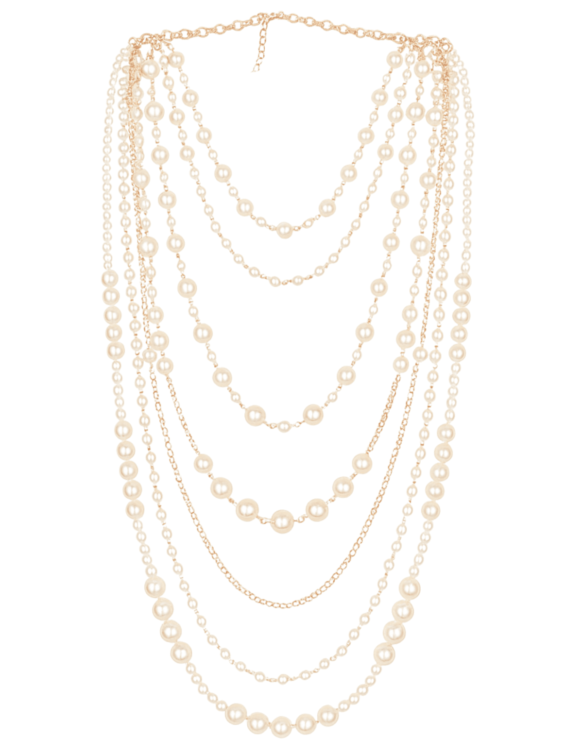 Front view of Fleur de Camélia Ava layered pearl cascade necklace in ivory gold