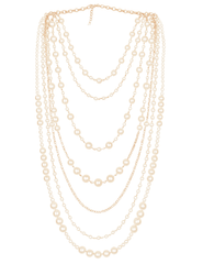 Front view of Fleur de Camélia Ava layered pearl cascade necklace in ivory gold