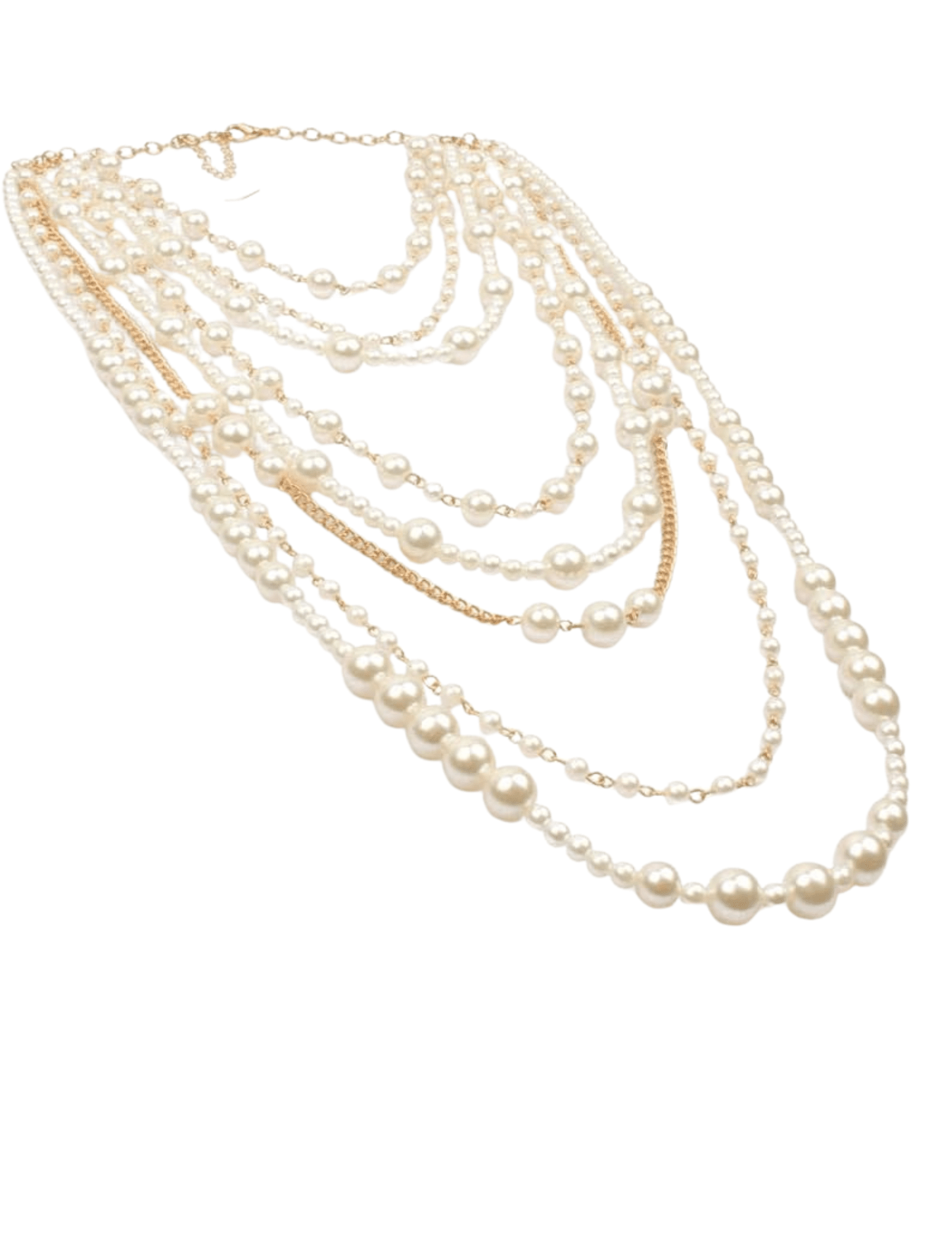 Flat view of Fleur de Camélia Ava layered pearl cascade necklace in ivory gold