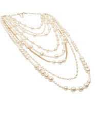 Flat view of Fleur de Camélia Ava layered pearl cascade necklace in ivory gold