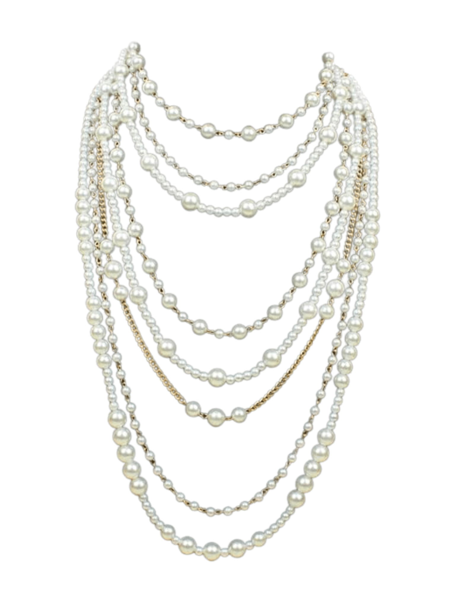 Layers view of Fleur de Camélia Ava layered pearl cascade necklace in ivory gold