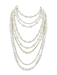 Layers view of Fleur de Camélia Ava layered pearl cascade necklace in ivory gold
