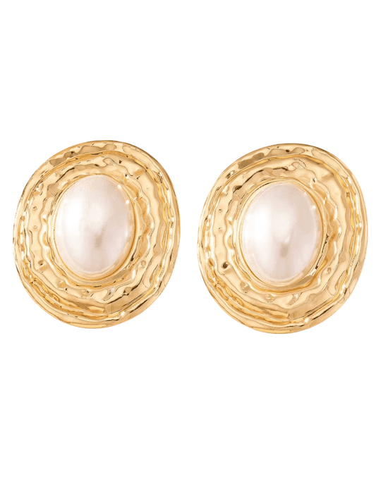 Front view of Fleur de Camélia Paris Statement Earring in pearl and gold