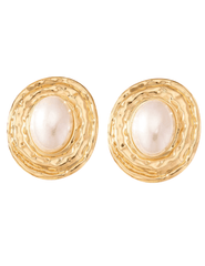 Front view of Fleur de Camélia Paris Statement Earring in pearl and gold
