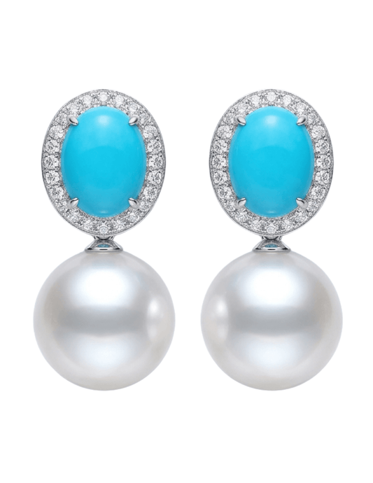 Fleur de Camélia Abigale Pearl Dangle Earrings in Blue & Silver