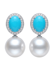 Fleur de Camélia Abigale Pearl Dangle Earrings in Blue & Silver