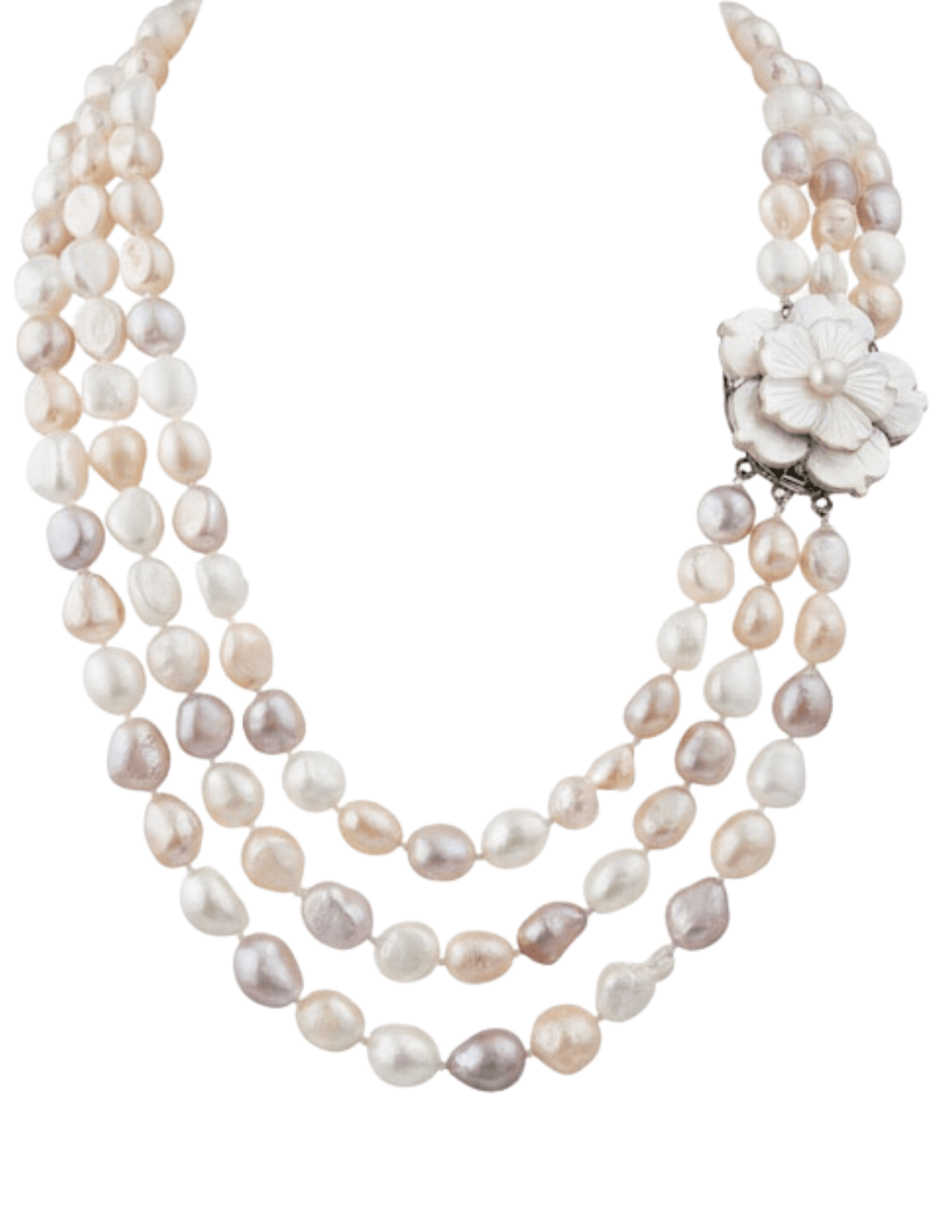 Fleur de Camélia Adrina Triple Pearl Necklace in Natural Multi