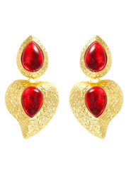 Vintage inspired gold red heart-shaped statement drop earrings