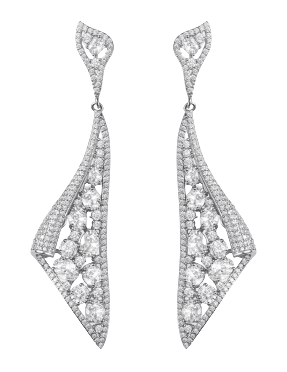 Fleur de Camélia Amelia Ribbon Earrings in silver with cubic zirconia rhinestones