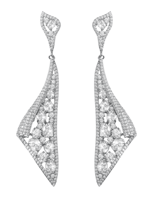 Fleur de Camélia Amelia Ribbon Earrings in silver with cubic zirconia rhinestones