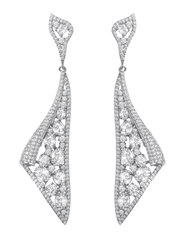 Fleur de Camélia Amelia Ribbon Earrings in silver with cubic zirconia rhinestones