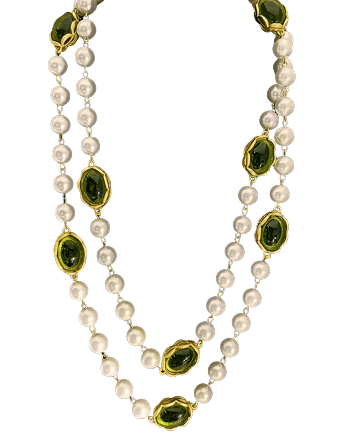 Fleur de Camélia Anastasia glass beaded pearl necklace in ivory and green