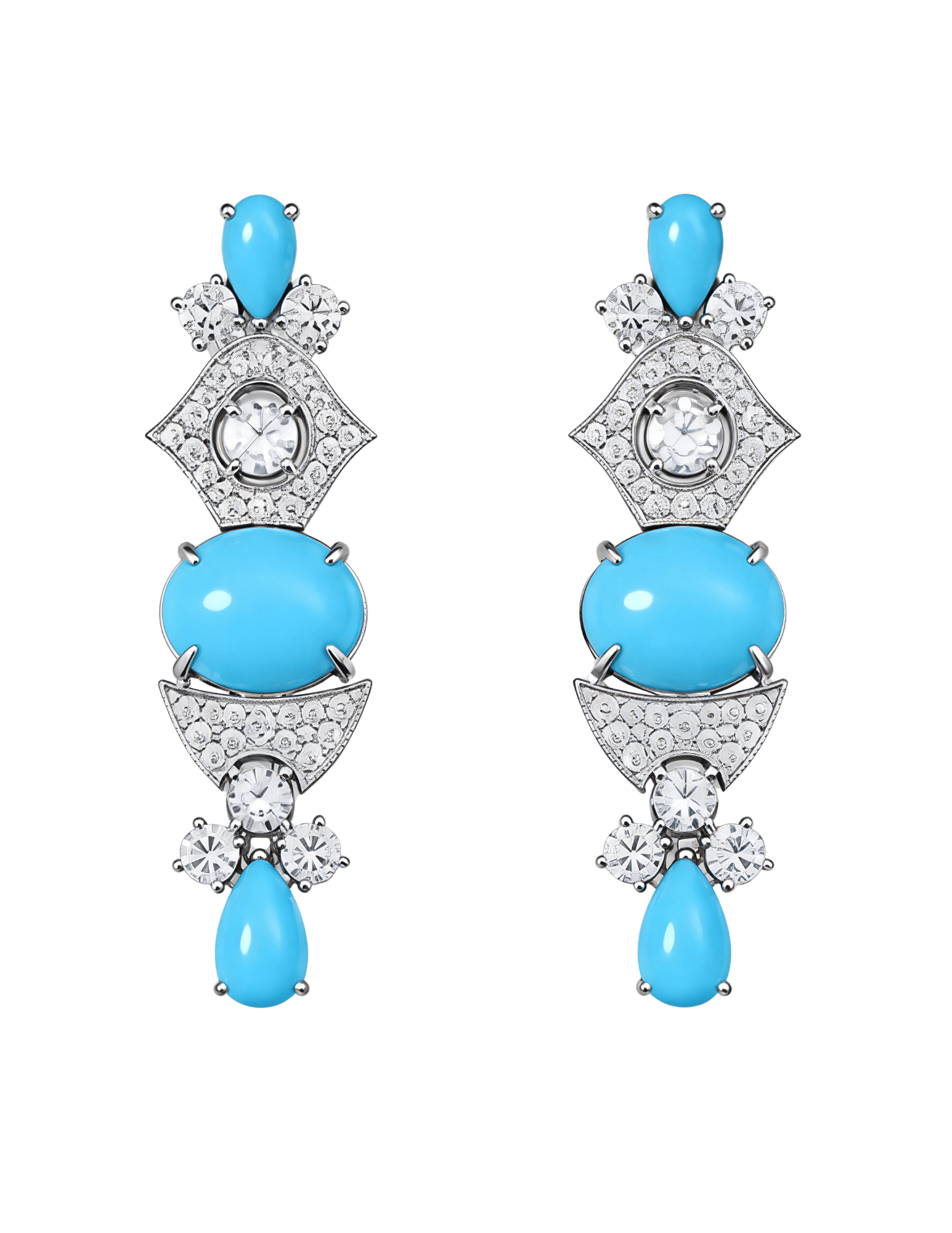 Fleur de Camélia Angelina Statement Earrings in Silver & Blue,
