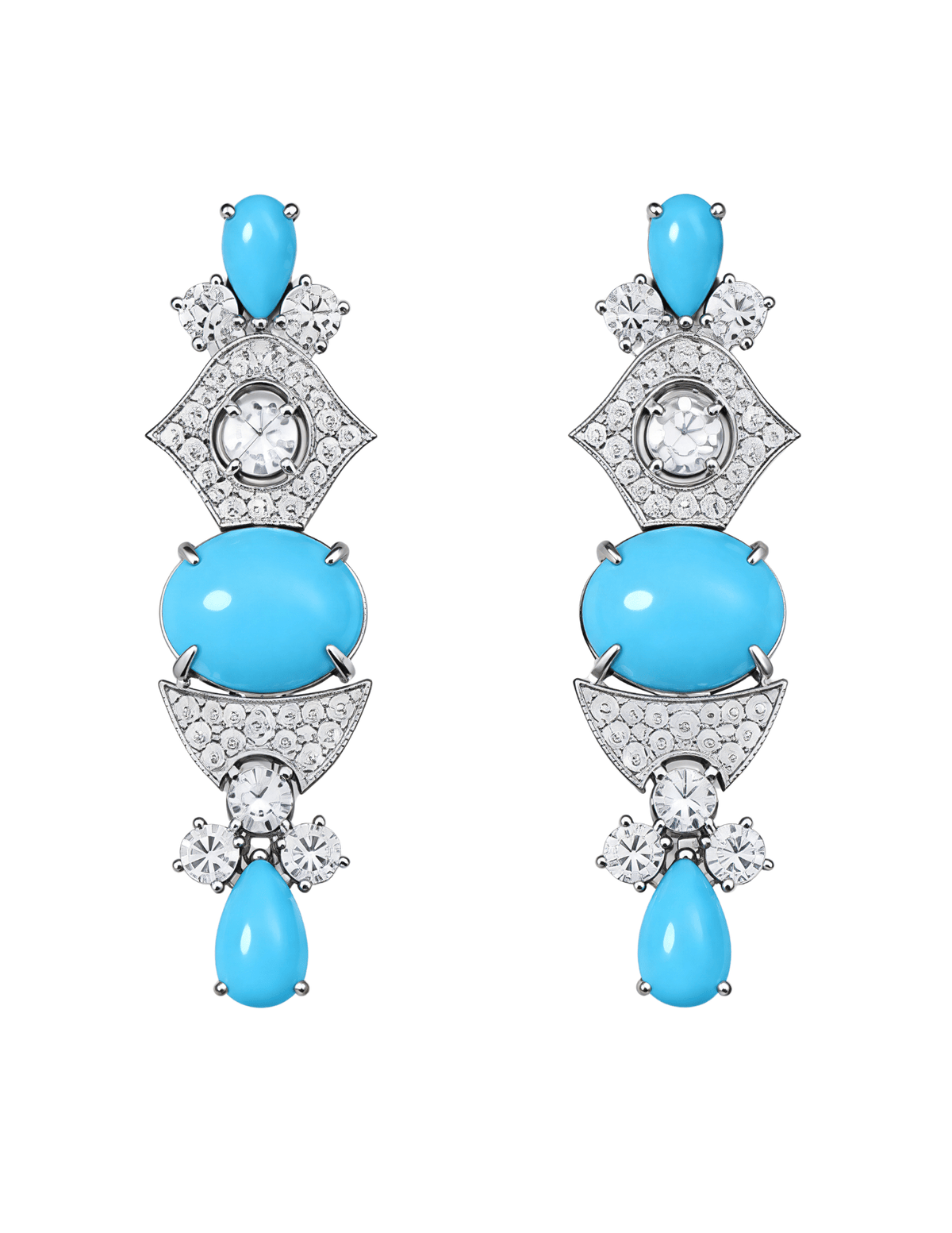 Fleur de Camélia Angelina Statement Earrings in Silver & Blue,