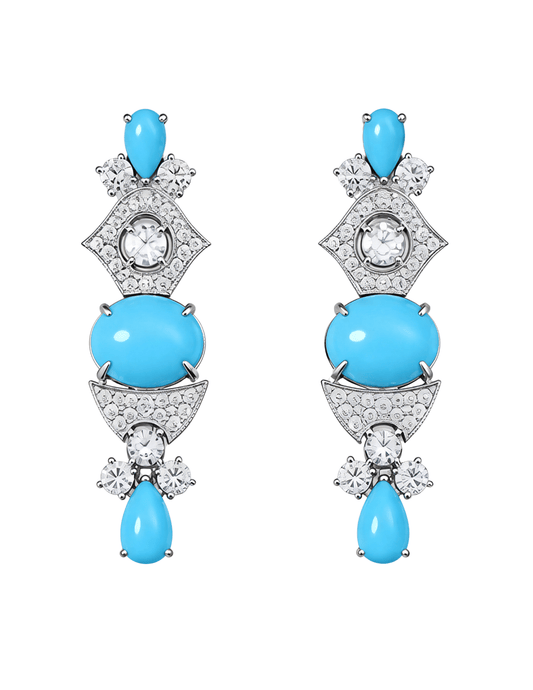 Fleur de Camélia Angelina Statement Earrings in Silver & Blue,