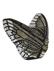 Side view of Fleur de Camélia Arabella 3D Butterfly Rhinestone Clutch in black, olive and silver with sparkling crystal embellishments.