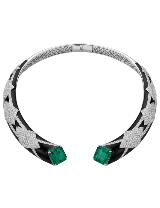 Fleur de Camélia Arleth Choker Necklace in Black, Silver & Green