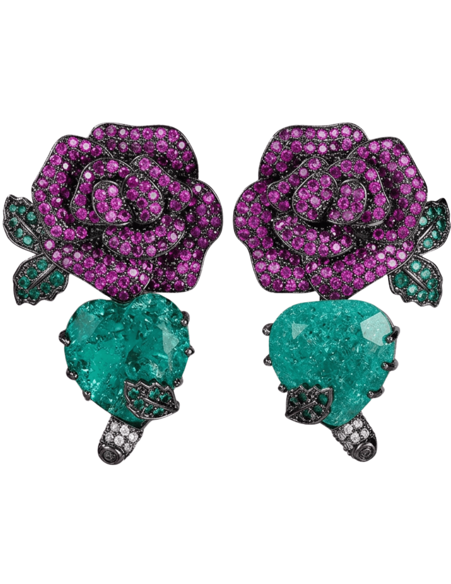 Fleur de Camélia Beeba Statement Earrings in Fuchsia and Turquoise | Designer Floral Earrings