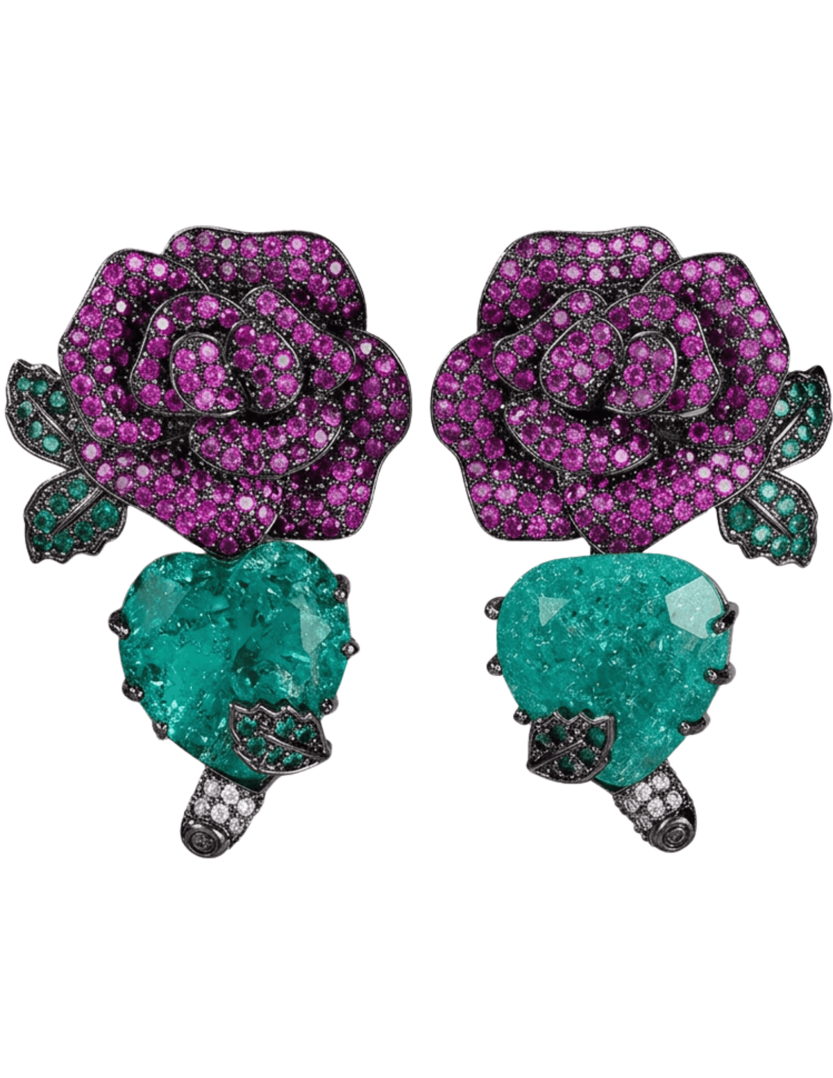 Fleur de Camélia Beeba Statement Earrings in Fuchsia and Turquoise | Designer Floral Earrings