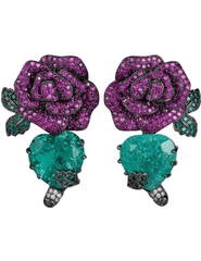 Fleur de Camélia Beeba Statement Earrings in Fuchsia and Turquoise | Designer Floral Earrings