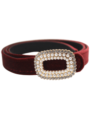 Fleur de Camélia Bella velvet embellished belt in burgundy with pearl and rhinestone buckle