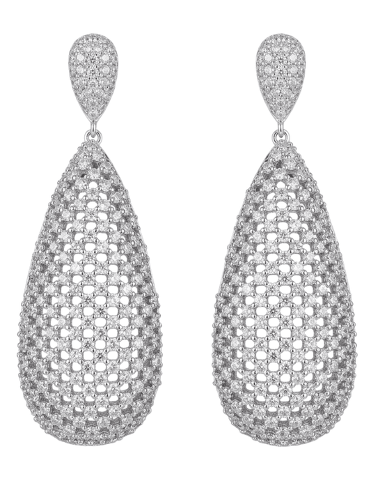 Fleur de Camélia Berta Silver Pavé Drop Earrings | Steven Dann