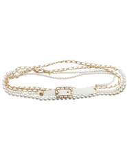 Fleur de Camélia Caity Pearl Chain Wrap Belt in white faux leather and gold-tone chain with pearl bead accents flat