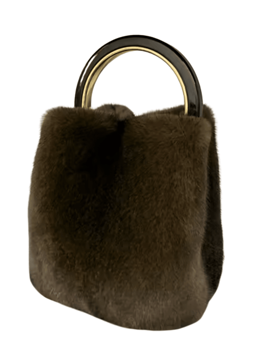 “Fleur de Camélia Carla Mink Top Handle Bag with leather trim