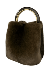 “Fleur de Camélia Carla Mink Top Handle Bag with leather trim